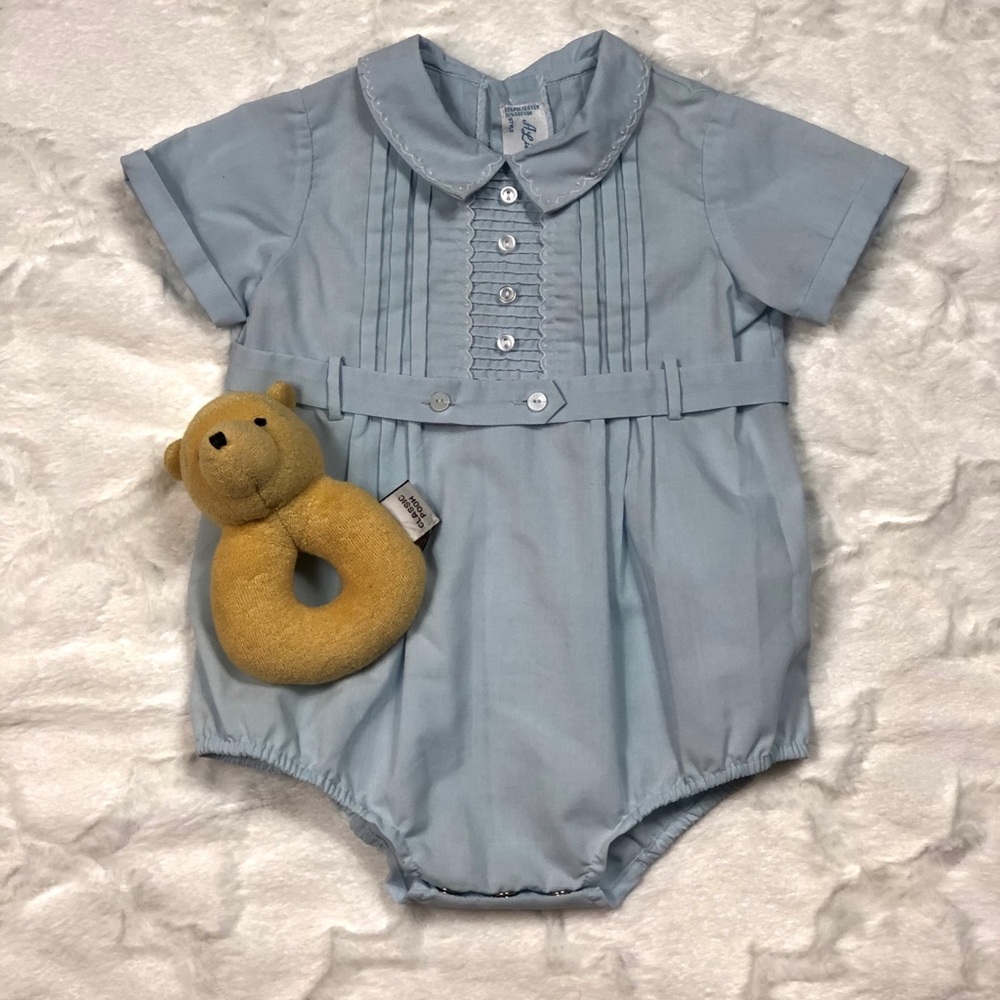 A Little Angel Blue Embroidered Bubble Romper 3m - Picture 3 of 9